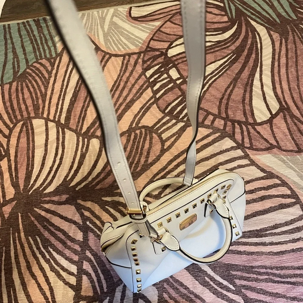 Michael Kors Cream and Gold Studded Satchel
